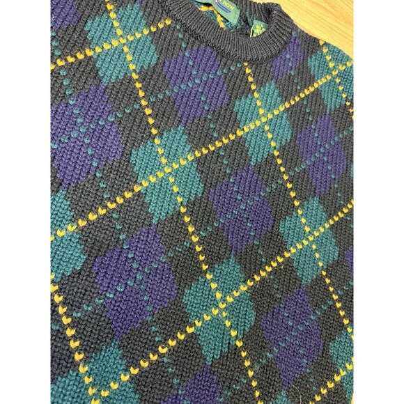 Embassy Row Sweater Men Large Pullover Wool Knit Argyle Vintage Blue Green - Picture 9 of 10